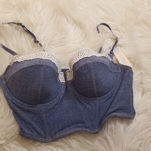 Colsie Denim Blue Eyelet Lace Trim Bralette 👢🤠